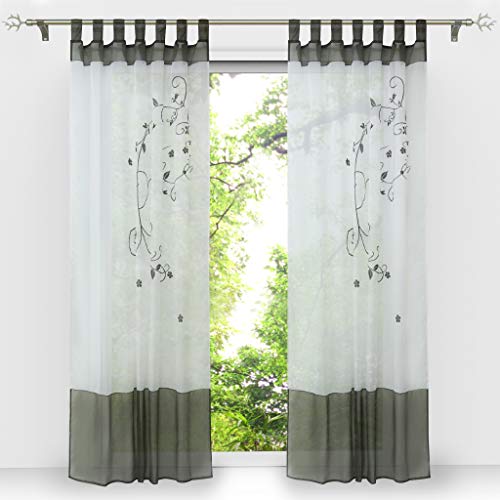 HongYa 1er-Pack Bestickte Gardine Transparenter Voile Vorhang Schlaufenschal H/B 175/140 cm Grau von HongYa