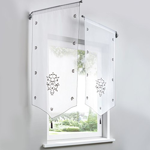 HongYa 1er-Pack Panneaux Blatt Muster Bestickter Kurzstore Transparenter Voile Küche Gardine Tunnelzug H/B 120/60 cm HongYa 1er-Pack Panneaux Blatt Muster Bestickter Kurzstore Transparenter Voile Küche Gardine Tunnelzug H/B 120/60 cm von HongYa