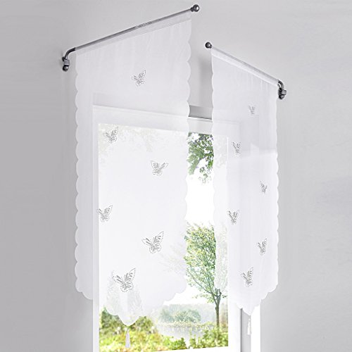 HongYa 1er-Pack Panneaux Kurzstore Transparenter Voile Küche Gardine mit Schmetterlinge Muster Lasercut Tunnelzug H/B 90/40 cm von HongYa