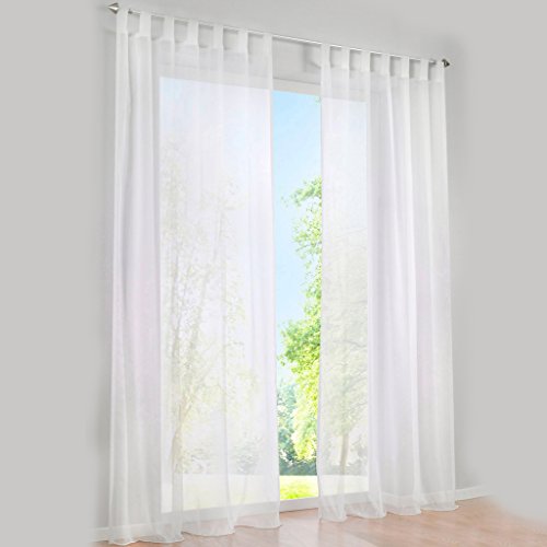 HongYa 1er-Pack Schlaufenschal Uni Gardine Transparenter Voile Vorhang H/B 145/140 cm Weiß von HongYa