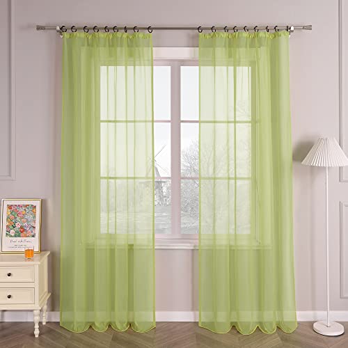 HongYa 1er-Pack Uni Gardine Transparenter Voile Schal Vorhang mit Kräuselband H/B 145/145 cm Grün von HongYa