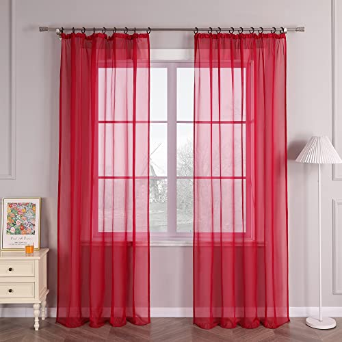 HongYa 1er-Pack Uni Gardine Transparenter Voile Schal Vorhang mit Kräuselband H/B 145/145 cm Rot von HongYa