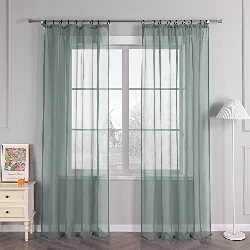 HongYa 1er-Pack Uni Gardine Transparenter Voile Schal Vorhang mit Kräuselband H/B 145/145 cm Silber von HongYa