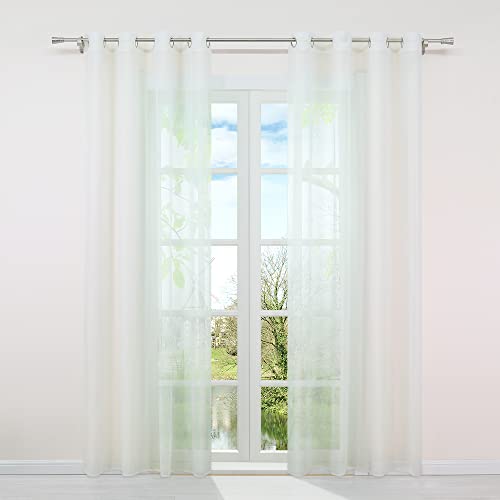 HongYa 1er-Pack Uni Voile Gardine Transparenter Vorhang Schal mit Ösen H/B 145/140 cm Creme von HongYa