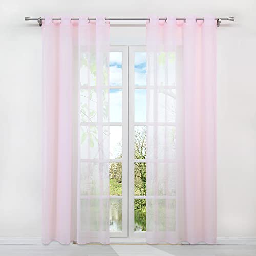 HongYa 1er-Pack Uni Voile Gardine Transparenter Vorhang Schal mit Ösen H/B 145/140 cm Rosa von HongYa