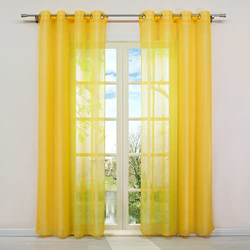 HongYa 1er-Pack Uni Voile Gardine Transparenter Vorhang Schal mit Ösen H/B 225/140 cm Sonnengelb von HongYa