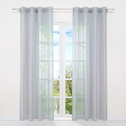 HongYa 1er-Pack Uni Voile Gardine Transparenter Vorhang Schal mit Ösen H/B 245/140 cm Silber von HongYa