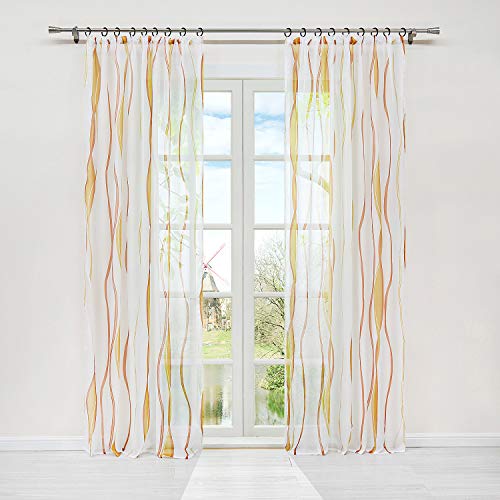 HongYa 1er-Pack Voile Gardine Transparenter Vorhang mit Kräuselband Wellen Druck H/B 225/140 cm Creme Terra von HongYa