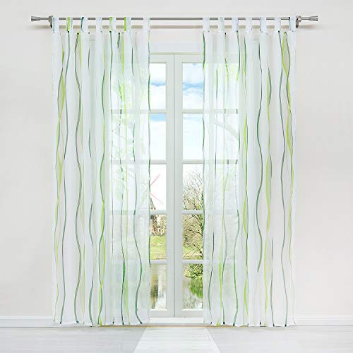 HongYa 1er-Pack Voile Gardine Transparenter Vorhang mit Schlaufen Wellen Druck H/B 145/140 cm Creme Grün von HongYa