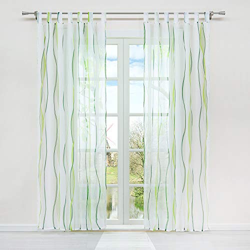 HongYa 1er-Pack Voile Gardine Transparenter Vorhang mit Schlaufen Wellen Druck H/B 225/140 cm Creme Grün von HongYa