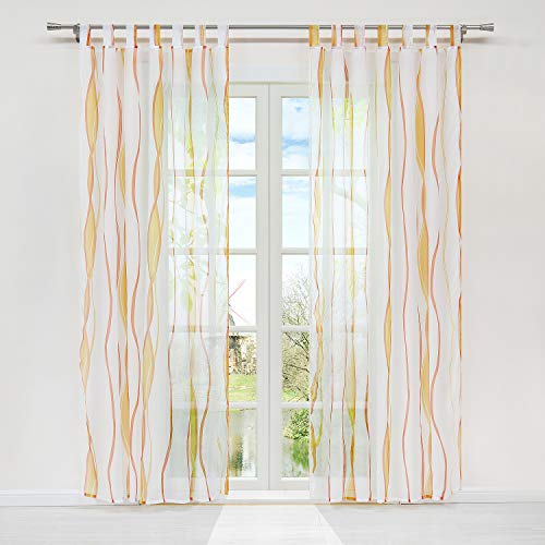 HongYa 1er-Pack Voile Gardine Transparenter Vorhang mit Schlaufen Wellen Druck H/B 225/140 cm Creme Terra von HongYa