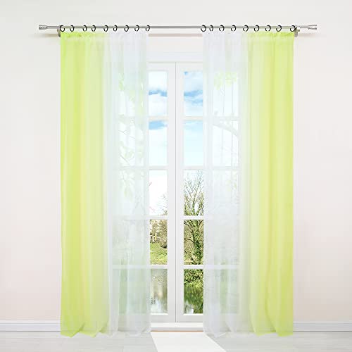 HongYa 2er-Pack Farbverlauf Gardinen Transparenter Voile Vorhänge Schals mit Kräuselband H/B 145/140 cm Grün von HongYa