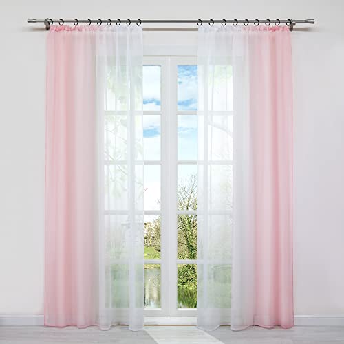 HongYa 2er-Pack Farbverlauf Gardinen Transparenter Voile Vorhänge Schals mit Kräuselband H/B 145/140 cm Rosa von HongYa