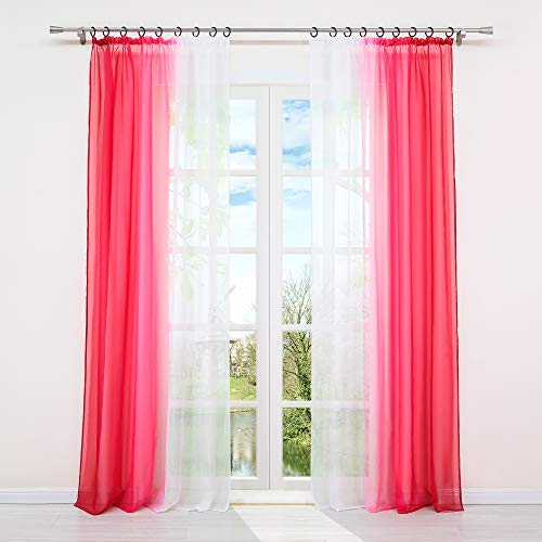 HongYa 2er-Pack Farbverlauf Gardinen Transparenter Voile Vorhänge Schals mit Kräuselband H/B 145/140 cm Rot von HongYa