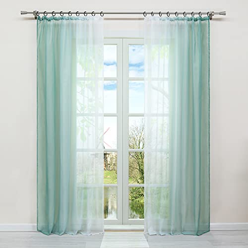 HongYa 2er-Pack Farbverlauf Gardinen Transparenter Voile Vorhänge Schals mit Kräuselband H/B 225/140 cm Lindgrün von HongYa