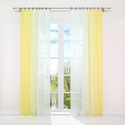 HongYa 2er-Pack Farbverlauf Gardinen Transparenter Voile Vorhänge Schals mit Kräuselband H/B 245/140 cm Gelb von HongYa