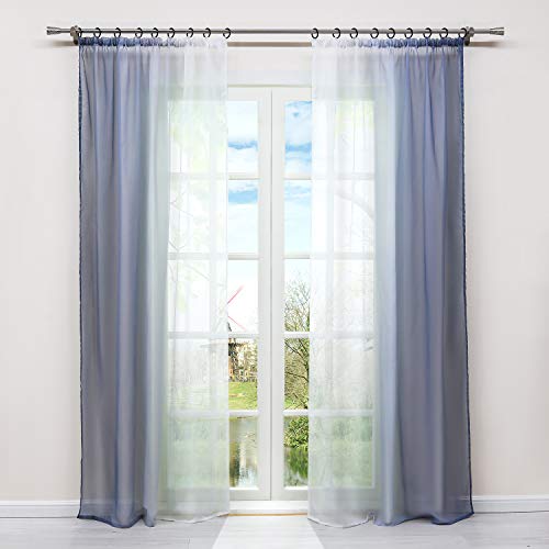 HongYa 2er-Pack Farbverlauf Gardinen Transparenter Voile Vorhänge Schals mit Kräuselband H/B 245/140 cm Grau von HongYa