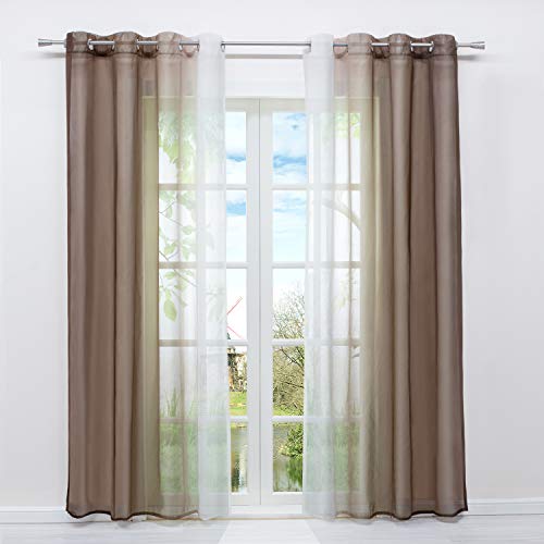 HongYa 2er-Pack Farbverlauf Gardinen Transparenter Voile Vorhänge Schals mit Ösen H/B 145/140 cm Braun von HongYa