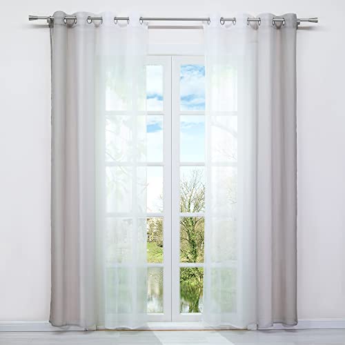 HongYa 2er-Pack Farbverlauf Gardinen Transparenter Voile Vorhänge Schals mit Ösen H/B 145/140 cm Hellbraun von HongYa