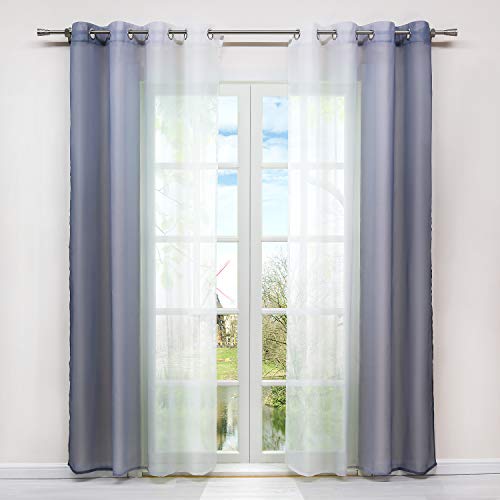 HongYa 2er-Pack Farbverlauf Gardinen Transparenter Voile Vorhänge Schals mit Ösen H/B 225/140 cm Grau von HongYa