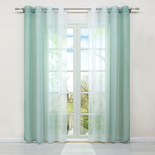 HongYa 2er-Pack Farbverlauf Gardinen Transparenter Voile Vorhänge Schals mit Ösen H/B 225/140 cm Lindgrün von HongYa
