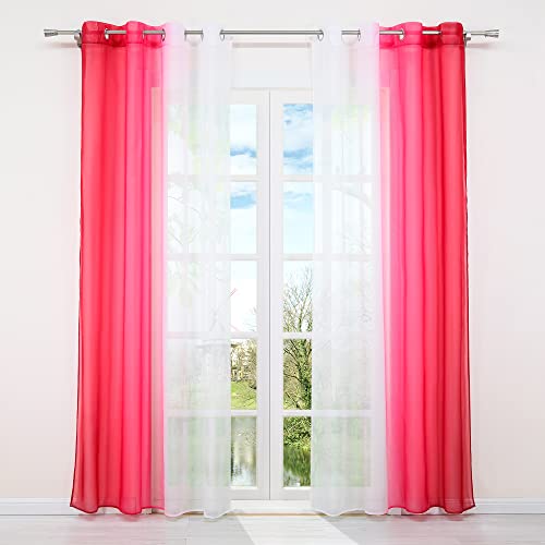 HongYa 2er-Pack Farbverlauf Gardinen Transparenter Voile Vorhänge Schals mit Ösen H/B 225/140 cm Rot von HongYa