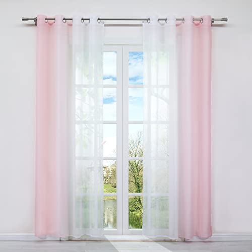 HongYa 2er-Pack Farbverlauf Gardinen Transparenter Voile Vorhänge Schals mit Ösen H/B 245/140 cm Rosa von HongYa