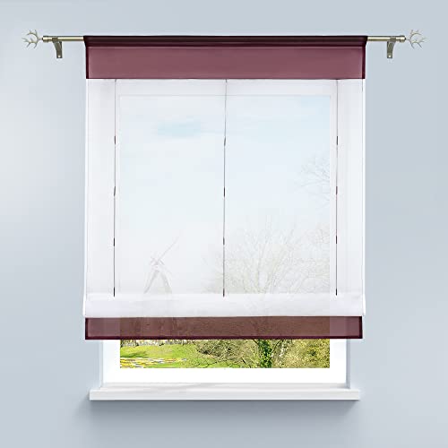 HongYa Bändchenrollo Tunnelzug Raffrollo transparenter Voile Raffgardine Vorhang H/B 60/40 cm Beere von HongYa