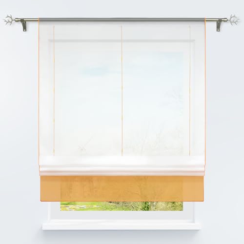 HongYa Bändchenrollo transparenter Voile Raffrollo Tunnelzug Raffgardine Vorhang H/B 155/100 cm Orange von HongYa