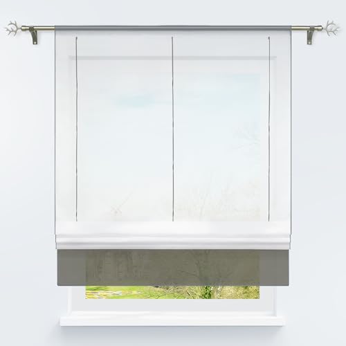 HongYa Bändchenrollo transparenter Voile Raffrollo Tunnelzug Raffgardine Vorhang H/B 155/120 cm Grau HongYa Bändchenrollo transparenter Voile Raffrollo Tunnelzug Raffgardine Vorhang H/B 155/120 cm Grau von HongYa