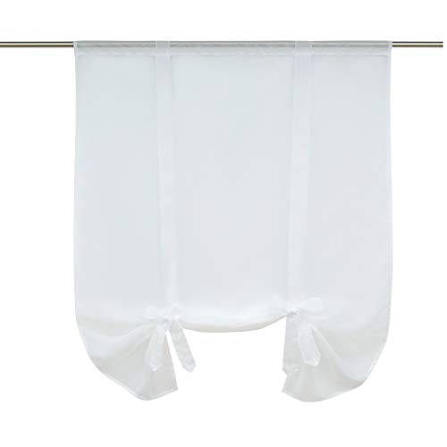 HongYa Bindegardine Transparenter Voile Raffrollo Tunnelzug Küche Gardine H/B 140/60 cm Weiß von HongYa
