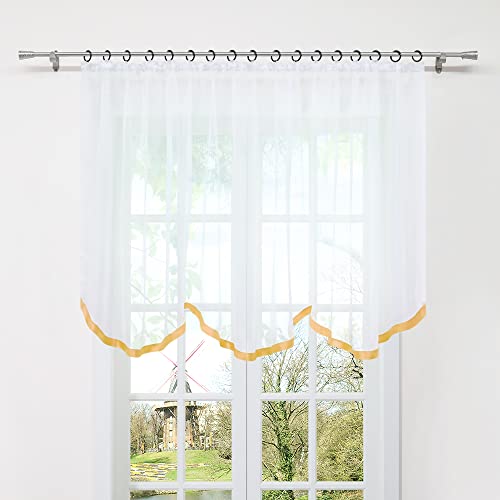 HongYa Gardine Store mit Kräuselband Transparenter Voile Bogenstore Blumenfenster Küche Vorhang mit Satinband H/B 100/300 cm Orange von HongYa