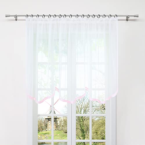 HongYa Gardine Store mit Kräuselband Transparenter Voile Bogenstore Blumenfenster Küche Vorhang mit Satinband H/B 100/400 cm Rosa von HongYa