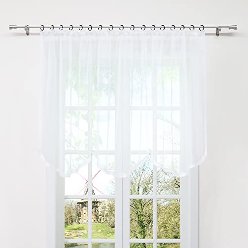 HongYa Gardine Store mit Kräuselband Transparenter Voile Bogenstore Blumenfenster Küche Vorhang mit Satinband H/B 100/400 cm Weiß von HongYa