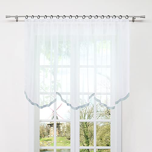 HongYa Gardine Store mit Kräuselband Transparenter Voile Bogenstore Blumenfenster Küche Vorhang mit Satinband H/B 120/300 cm Silber von HongYa