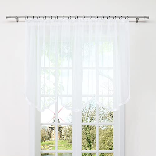 HongYa Gardine Store mit Kräuselband Transparenter Voile Bogenstore Blumenfenster Küche Vorhang mit Satinband H/B 120/300 cm Weiß von HongYa