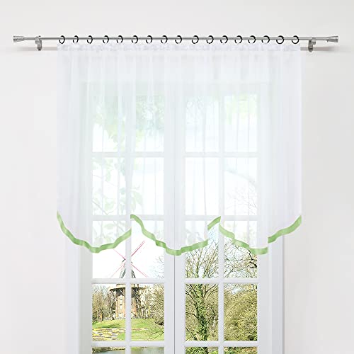 HongYa Gardine Store mit Kräuselband Transparenter Voile Bogenstore Blumenfenster Küche Vorhang mit Satinband H/B 120/400 cm Grün von HongYa