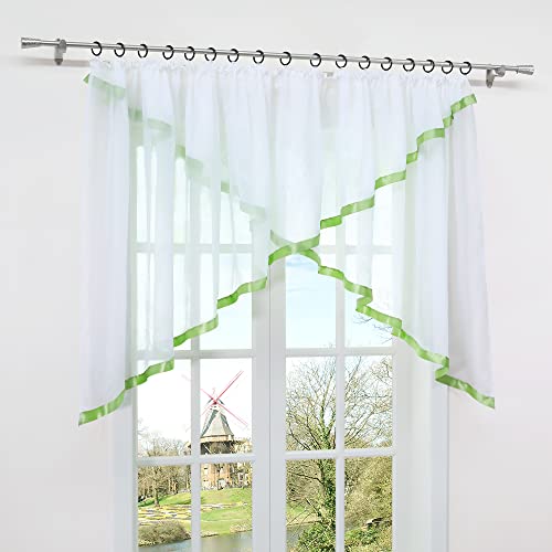 HongYa Kräuselband Kuvertstore Transparenter Voile Gardine mit Satinbänder H/B 100/300 cm Grün von HongYa