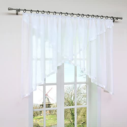 HongYa Kräuselband Kuvertstore Transparenter Voile Gardine mit Satinbänder H/B 100/300 cm Weiß von HongYa