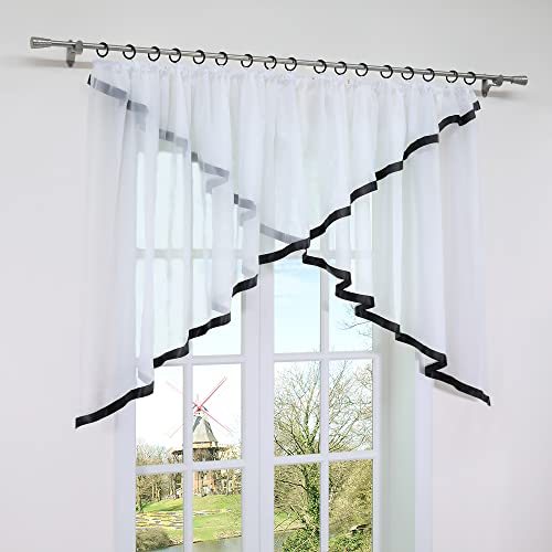 HongYa Kräuselband Kuvertstore Transparenter Voile Gardine mit Satinbänder H/B 160/300 cm Schwarz von HongYa