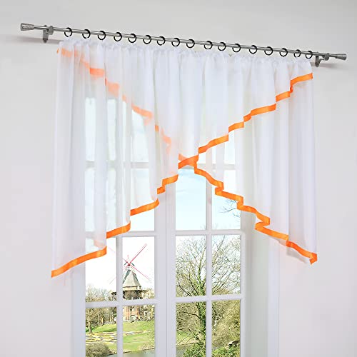 HongYa Kräuselband Kuvertstore Transparenter Voile Gardine mit Satinbänder H/B 160/400 cm Orange von HongYa