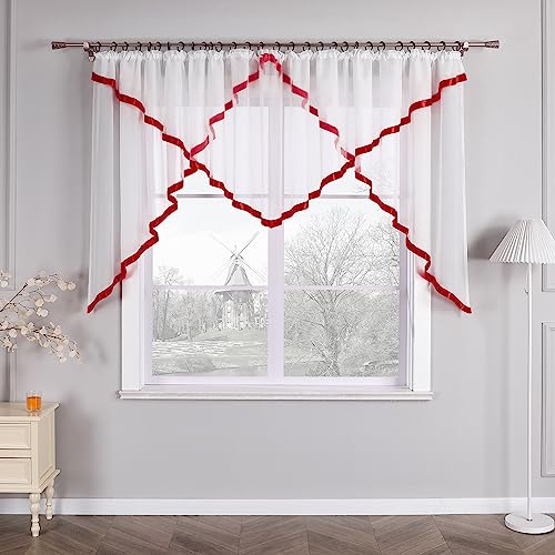 HongYa Kuvertstore transparenter Voile Gardine mit Satinbänder Kräuselband Vorhang H/B 120/300 cm Beere von HongYa