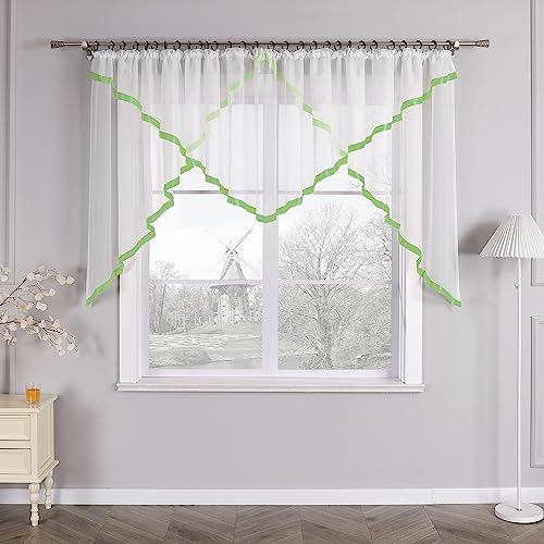HongYa Kuvertstore transparenter Voile Gardine mit Satinbänder Kräuselband Vorhang H/B 120/300 cm Grün von HongYa