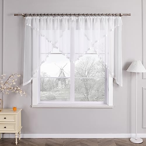 HongYa Kuvertstore transparenter Voile Gardine mit Satinbänder Kräuselband Vorhang H/B 120/450 cm Weiß von HongYa