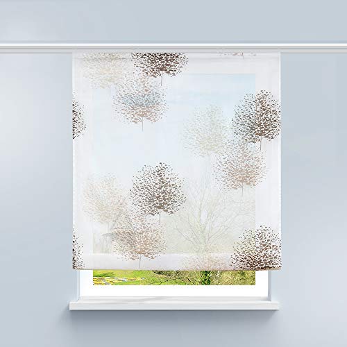 HongYa Raffrollo Voile Gardine Transparente Raffgardine mit Klettschiene Küche Vorhang Kleinfenster H/B 140/120 cm Baum Muster von HongYa