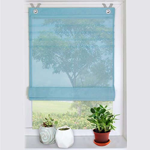 HongYa Raffrollo Voile Transparent Ösenrollo Gardine B*H 100 * 140cm Blau von HongYa