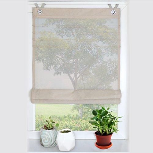 HongYa Raffrollo Voile Transparent Ösenrollo Gardine B*H 100 * 140cm Hellbraun von HongYa