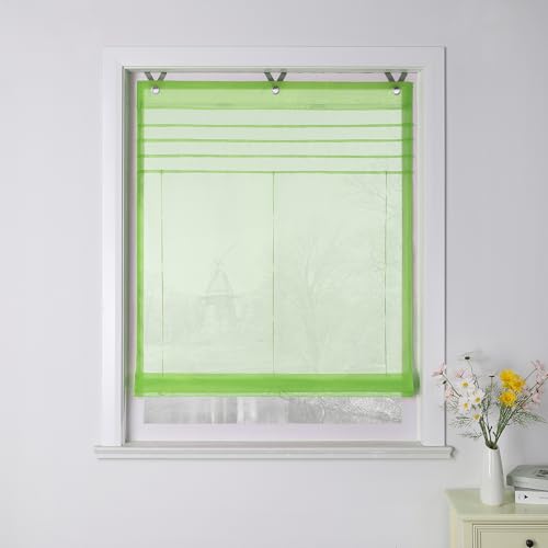 HongYa Raffrollo Voile Transparent Ösenrollo Gardine B*H 45 * 140cm Grün von HongYa