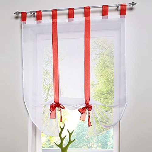 HongYa Raffrollo Voile Transparent Vorhang mit Band BxH 100x140cm Rot von HongYa