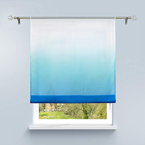 HongYa Raffrollo mit Verlauf Druck Transparenter Voile Raffgardine H/B 140/100 cm Blau Tunnelzug von HongYa